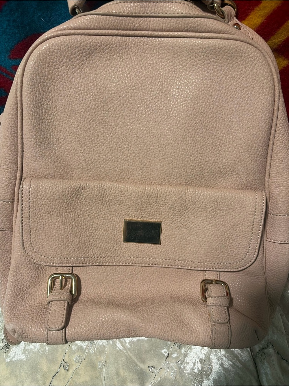 Pink Blush Pebbled Leather Mini Backpack with Gold Accents